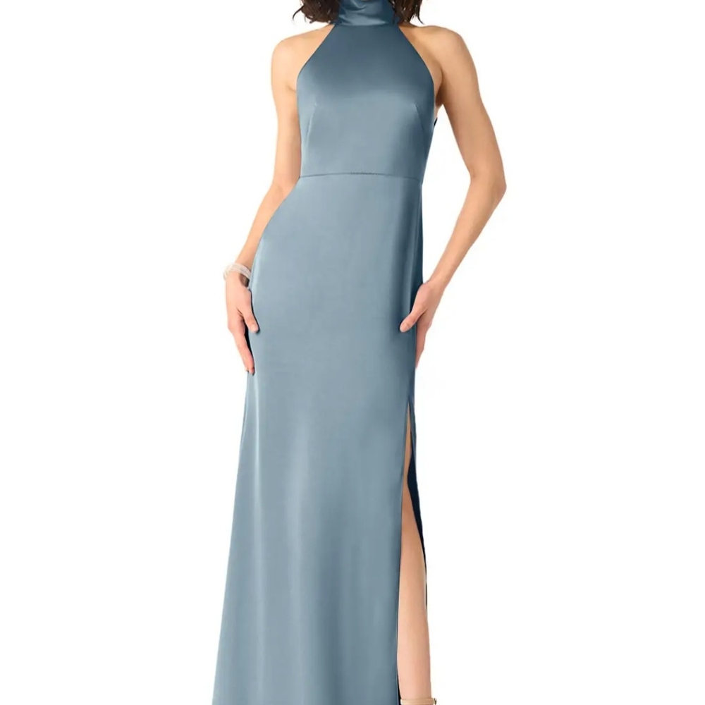 Azazie Slate Blue Halter Maxi Dress